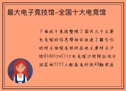 最大电子竞技馆-全国十大电竞馆